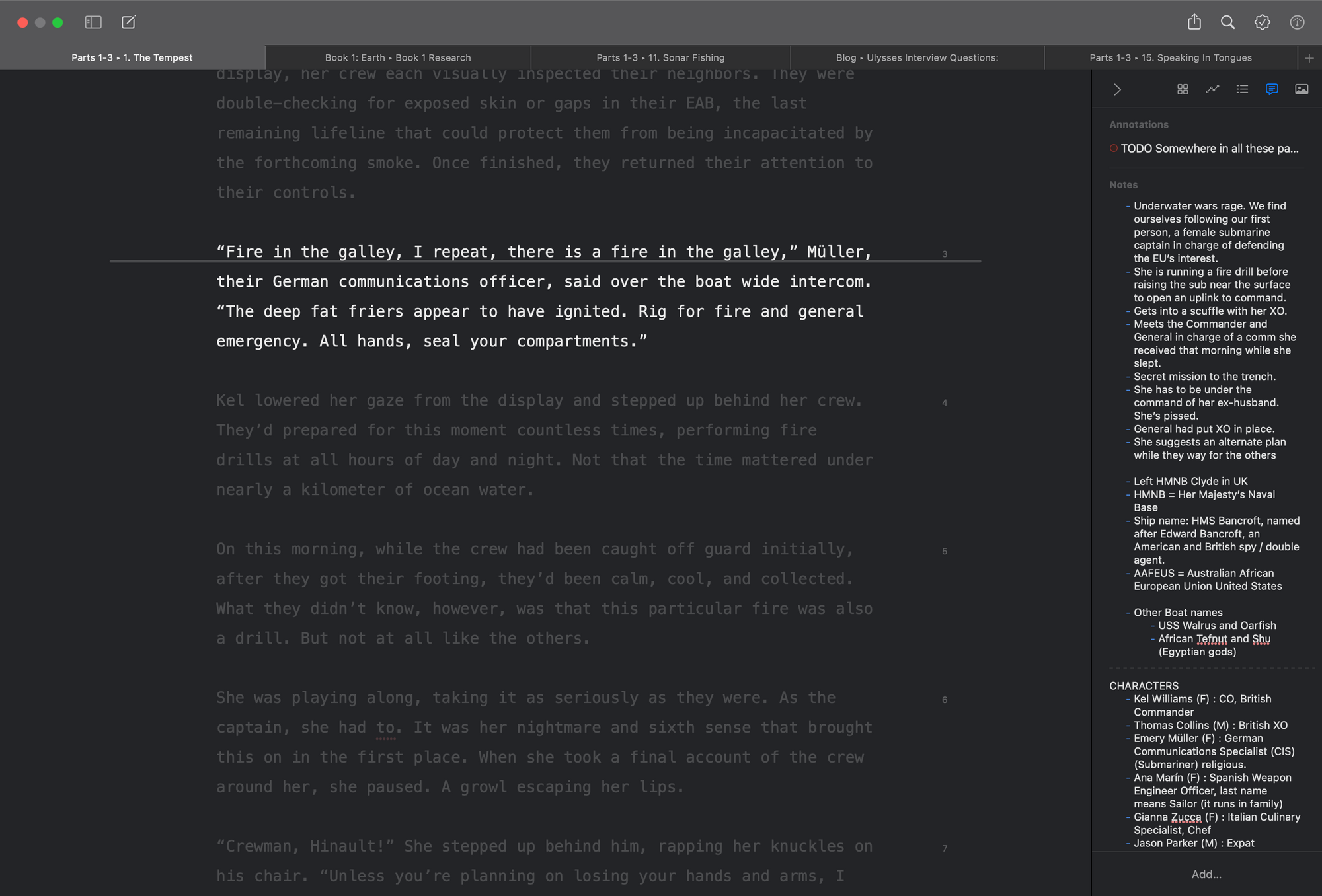 Ulysses’ editor in focus mode, with the dashboard showing Sean Willson’s notes on the right side.