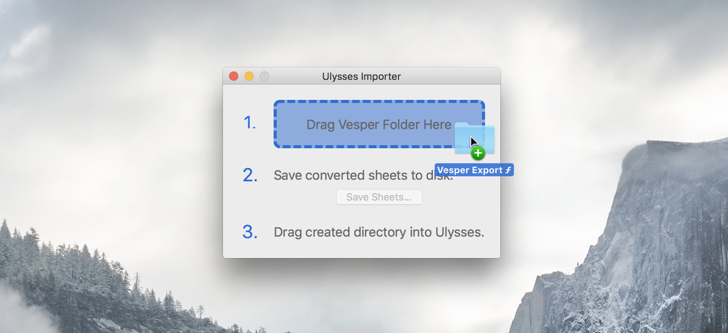 Screenshot Vesper Ulysses Importer